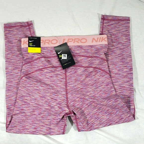 NWT Nike Pro Women's Glaze Pink Dri-Fit High-Waisted Crop Tights, Size Medium - Picture 9 of 10